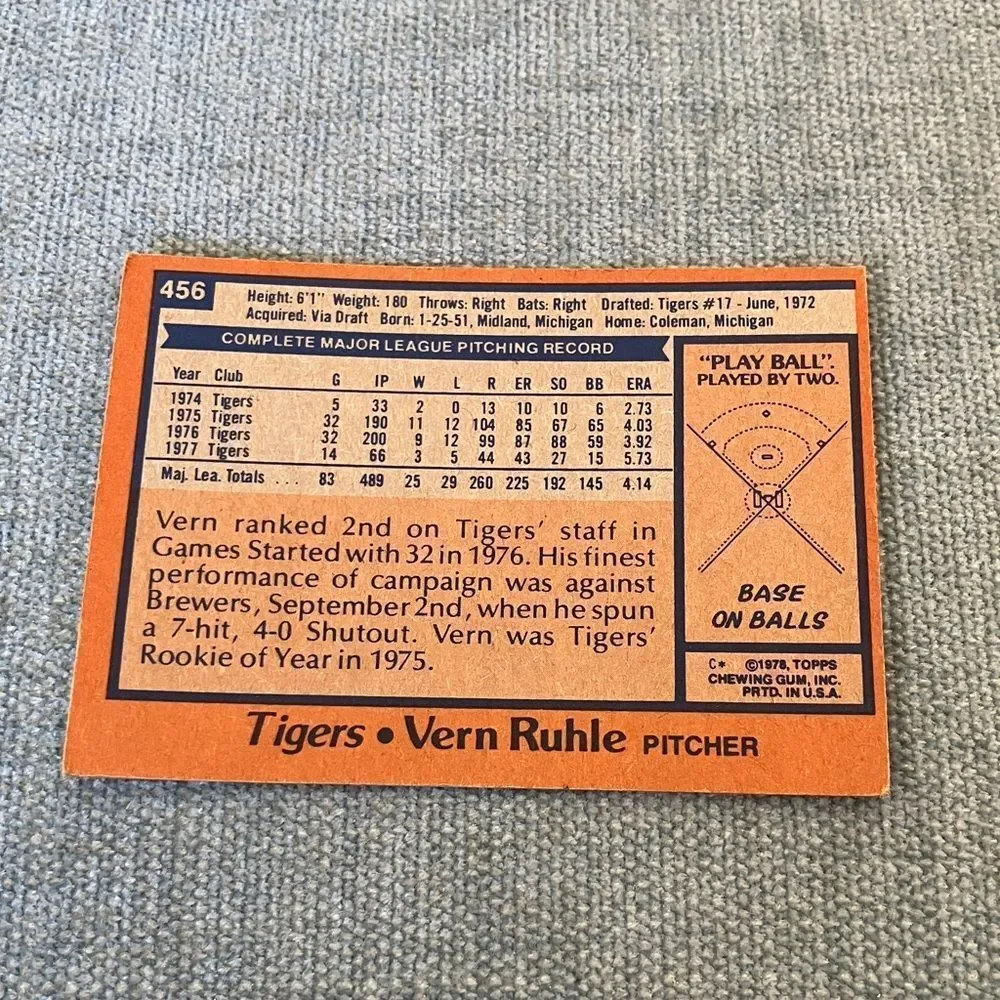 1978 Topps Detroit Tigers Baseball Card Trading Card